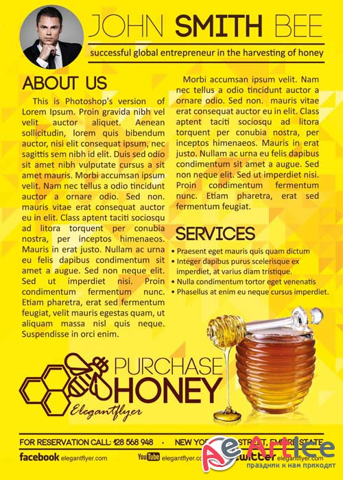 Purchase Honey Flyer PSD Template + Facebook Cover