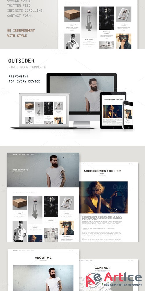 Outsider - HTML5 Blog Template - Creativemarket 296517