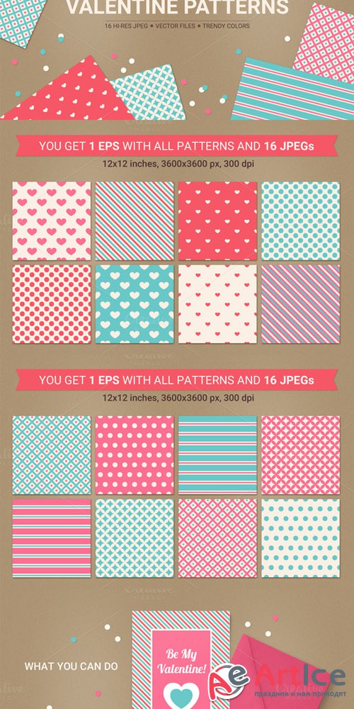 Valentine seamless patterns - Creativemarket 144091