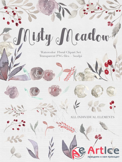 Misty Meadow Floral Clipart Set - Creativemarket 476843