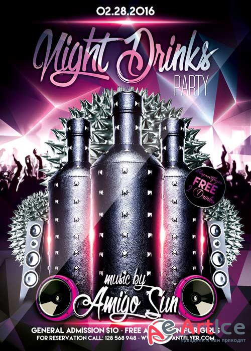 Night Drinks Party Flyer PSD Template + Facebook Cover