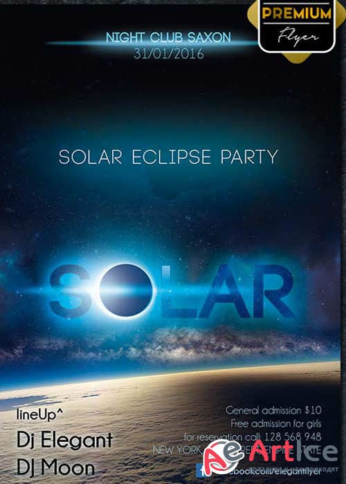 Solar Eclipse Party Flyer PSD Template + Facebook Cover