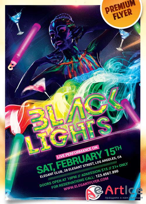 Black Lights Flyer PSD Template + Facebook Cover