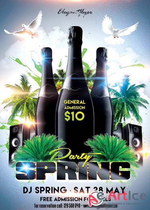 Spring Break Party Flyer PSD Template + Facebook Cover