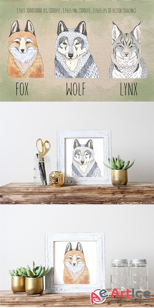 Set of 3 forest animals - Creativemarket 515788