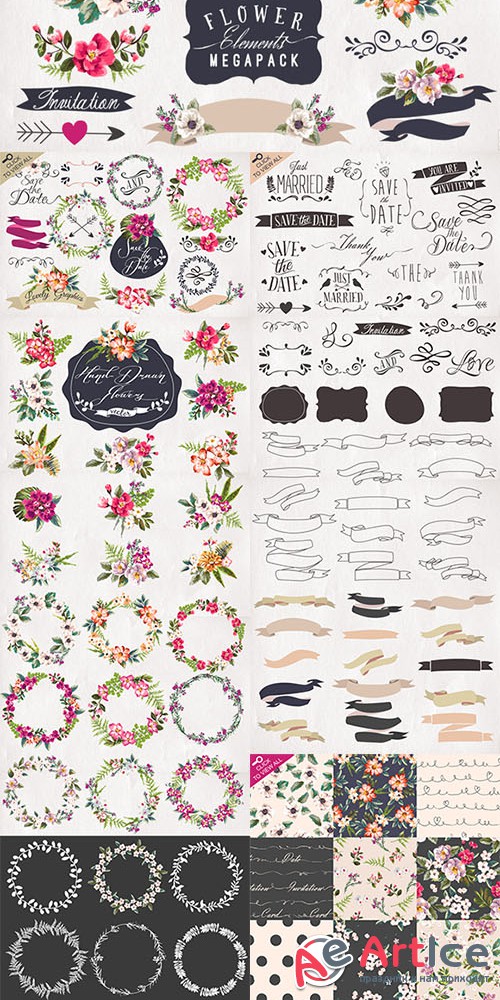 Hand-drawn flower MEGAPACK - Creativemarket 87916