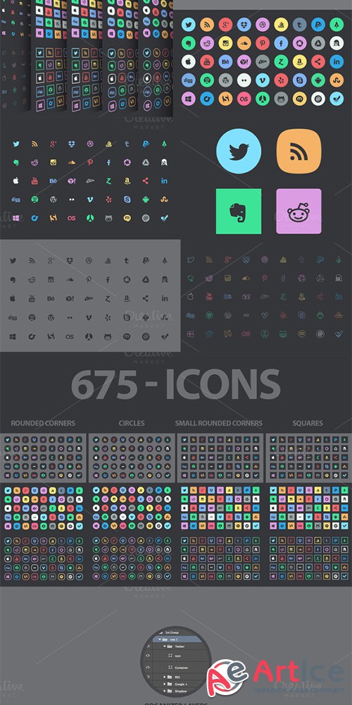 675 Social Media Icons Pack - Creativemarket 39552