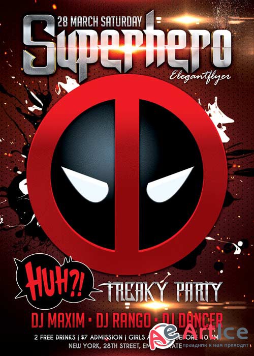 Superhero Party Flyer PSD Template + Facebook Cover