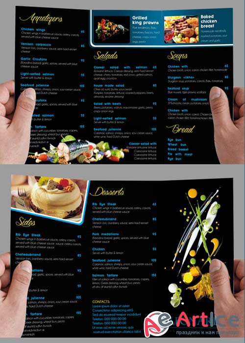 Restaurant Menu Tri-Fold Brochure PSD Template