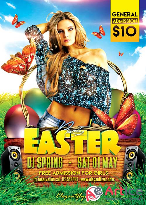 Easter Party Flyer PSD Template + Facebook Cove