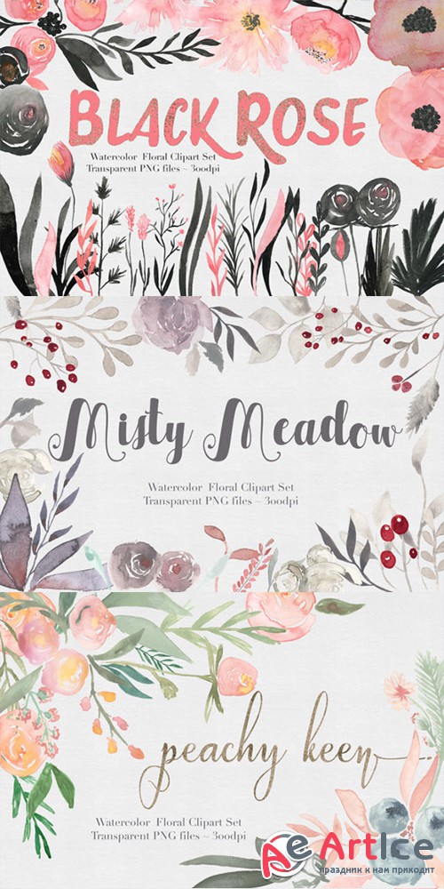 Bundle! Watercolor Flower Clipar Set - Creativemarket 515857