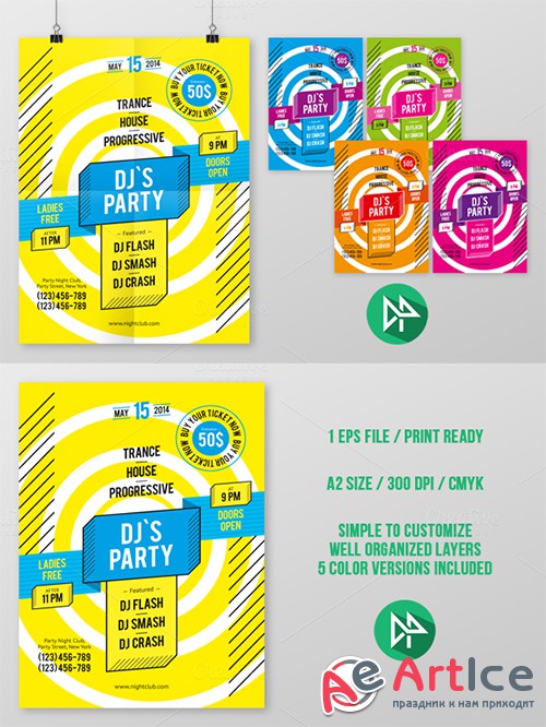 DJ's Party Poster Template - Creativemarket 42542