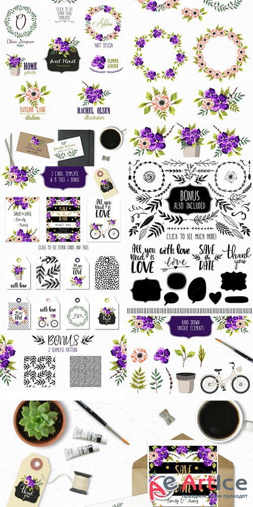 Violet Florals. Spring collection - Creativemarket 543154