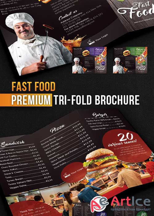 Fast Food Tri-Fold Brochure PSD Template