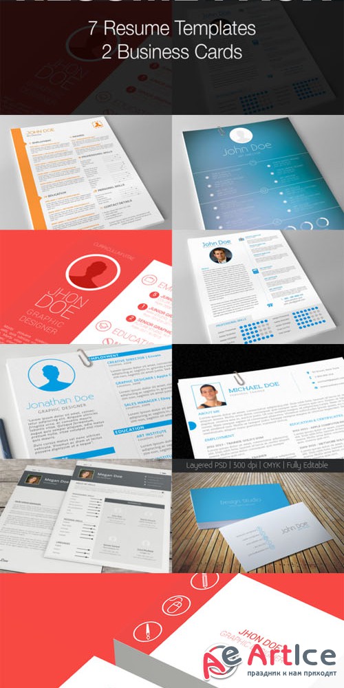 Resume Pack - 7 Templates + Bonus - Creativemarket 207833