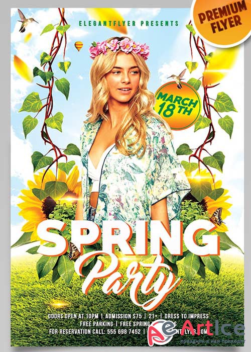 Spring Party Flyer V3  PSD Template + Facebook Cover