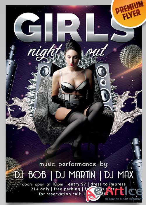 Girls Night Out Flyer PSD Template + Facebook Cover