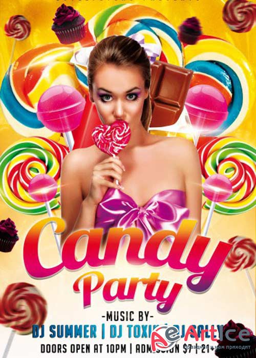 Candy Party V2 PSD Premium Flyer Template + Facebook cover