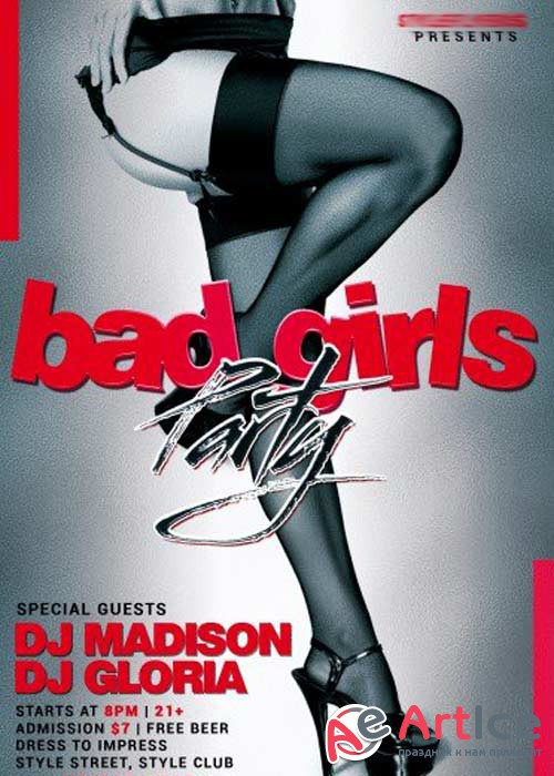 Bad Girls Party PSD Premium Flyer Template + Facebook cover