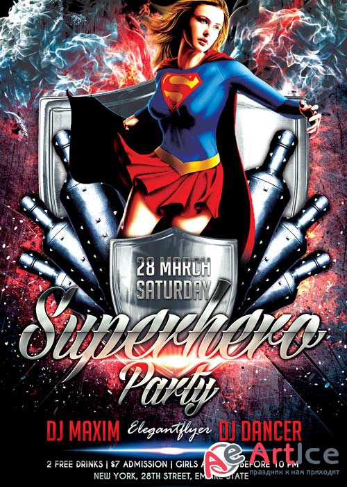 Superhero Party V02 Flyer PSD Template + Facebook Cover