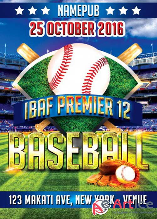 Baseball IBAF Premier V12 Flyer PSD Template + Facebook Cover