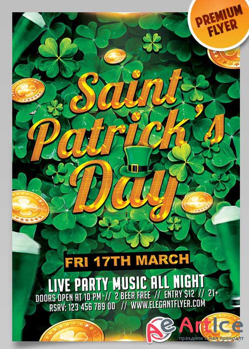 Saint Patricks Day V5 Flyer PSD Template + Facebook Cover