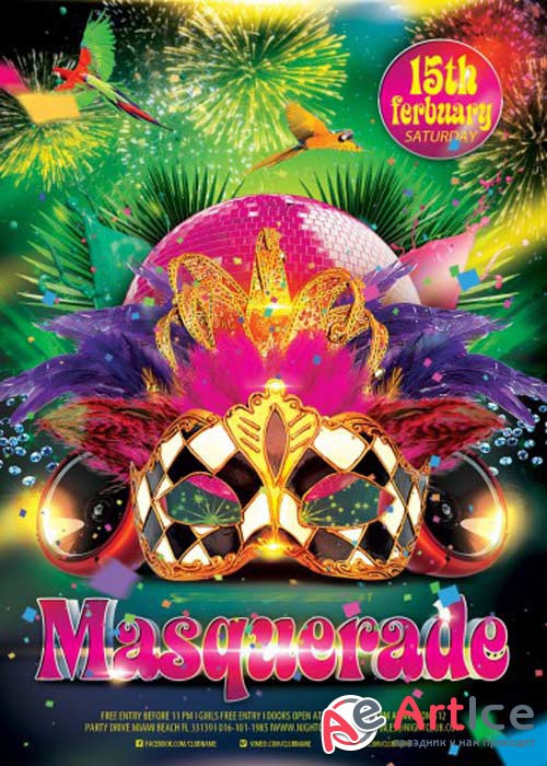 Masquerade PSD Flyer V10  Template with Facebook Cover