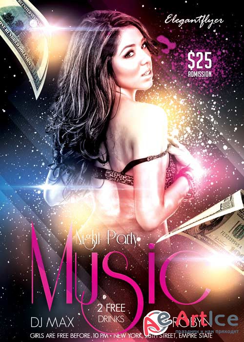 Music Night Party Flyer PSD Template + Facebook Cover