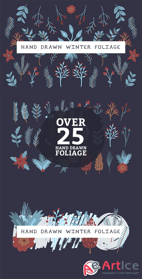 Hand drawn holiday foliage - Creativemarket 430050