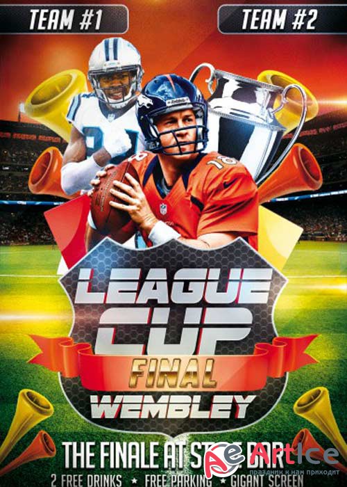 League Cup Final PSD Flyer Template with Facebook Cover