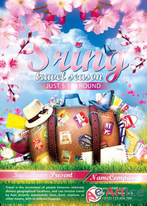 Sring Travel Season PSD Flyer Template with Facebook Cover