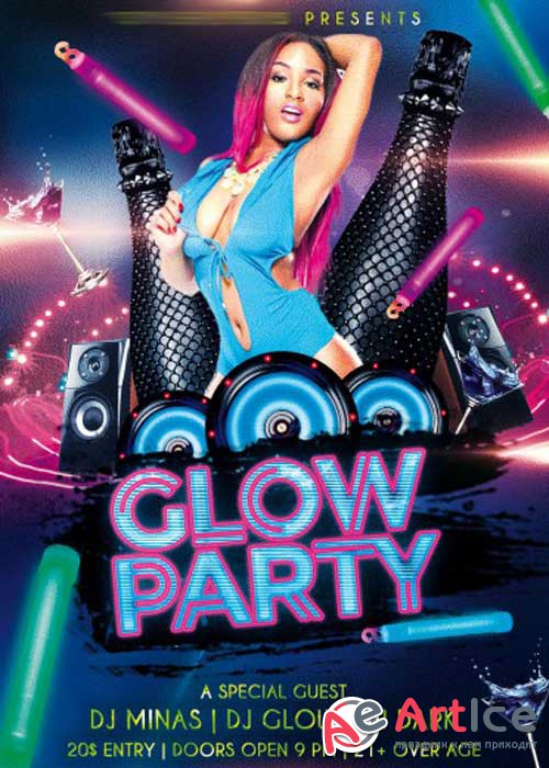 Dj Glow Flyer PSD Template + Facebook Cover