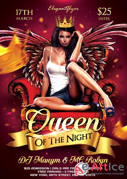 Queen Of The Night Flyer PSD Template + Facebook Cover