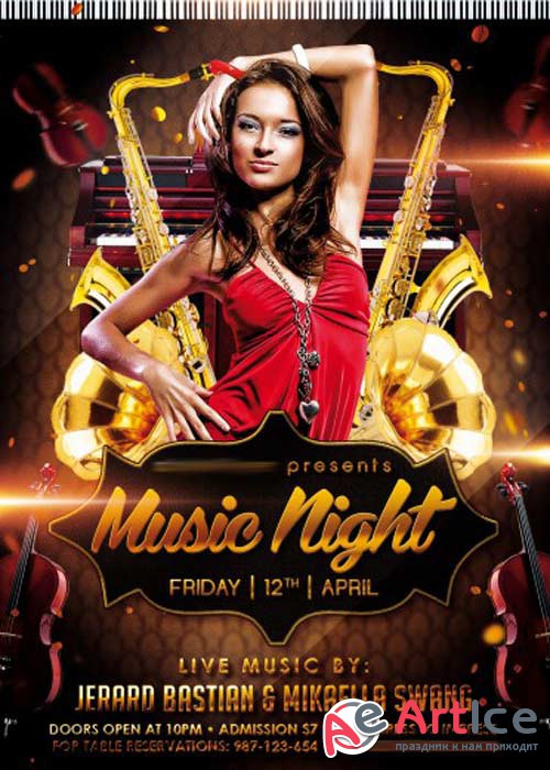 Music Night V1 Flyer PSD Template + Facebook Cover