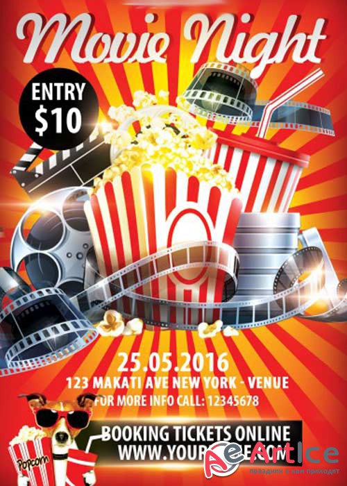 Movie Night V1 Flyer PSD Template + Facebook Cover