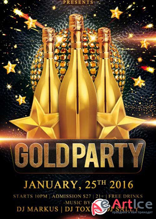 Gold Party V7 Flyer PSD Template + Facebook Cover