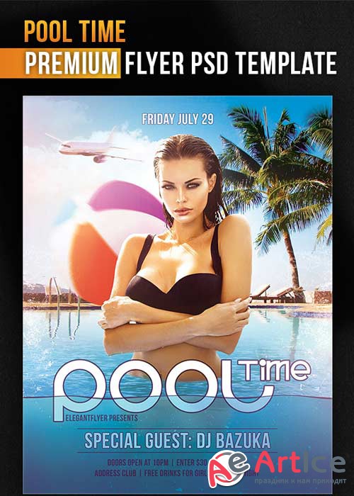 Pool Time Flyer PSD Template + Facebook Cover