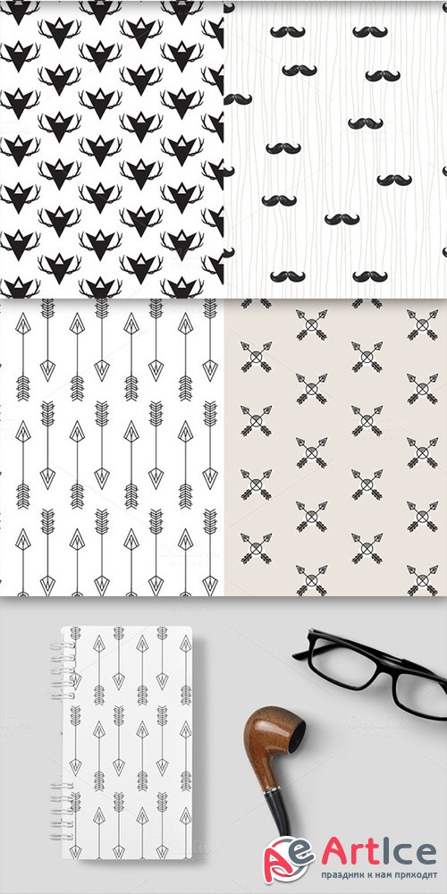 Hipster Seamless Patterns set of 4 - Creativemarket 580850