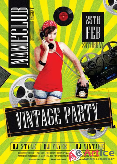 Vintage party Flyer V3 PSD Template + Facebook Cover