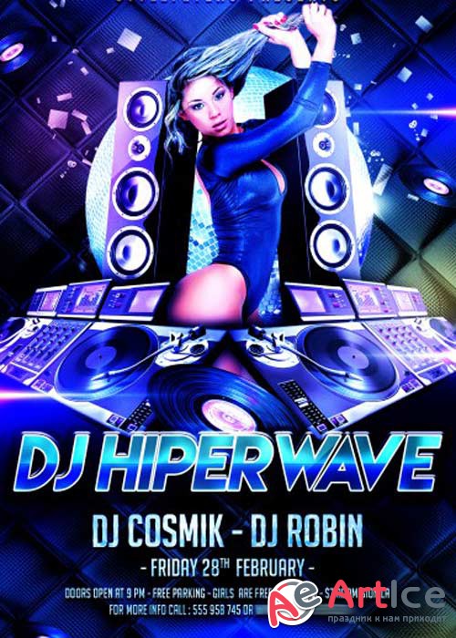 Dj Hiperwave Flyer PSD Template + Facebook Cover