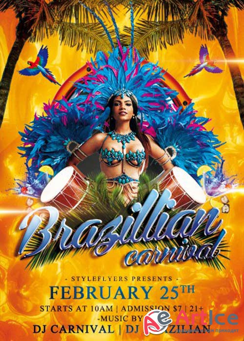 Brazilian Carnival V7 Flyer PSD Template + Facebook Cover