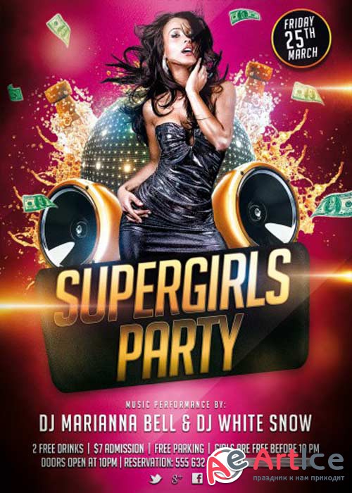 Supergirls Party V2 PSD Flyer Template + Facebook Cover