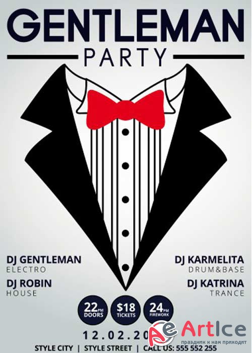 Gentleman Party PSD Flyer Template + Facebook Cover