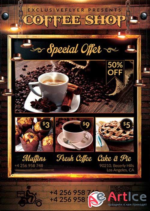 Coffee Shop V4 Premium PSD Flyer Template + Facebook Cover