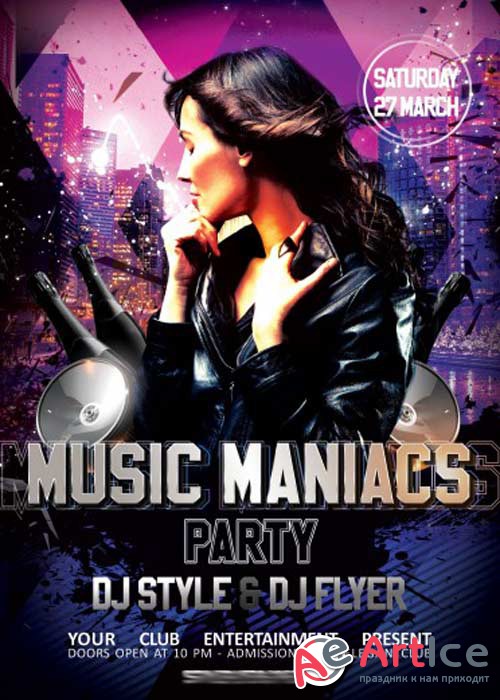 Music Maniacs Party PSD Flyer Template + Facebook Cover