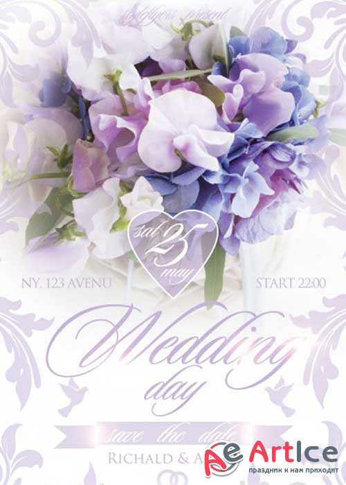 Wedding Day. Save the Date Flyer PSD Template + Facebook Cover