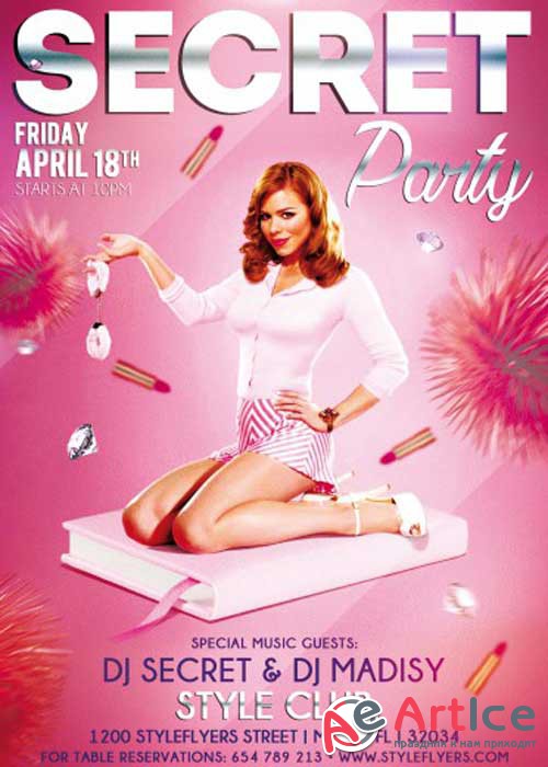 Secret Party Flyer PSD Template + Facebook Cover