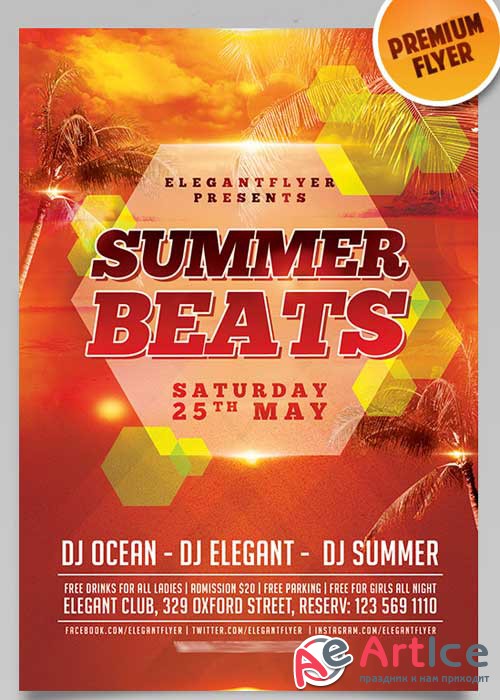 Summer Beats Flyer PSD Template + Facebook Cover