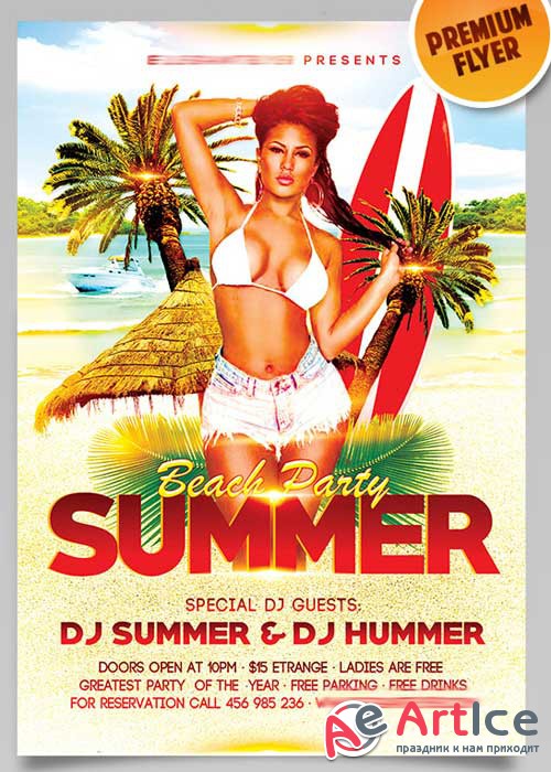 Summer Beach Party V6 Flyer PSD Template + Facebook Cover