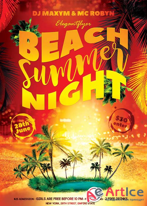 Summer Beach Night Flyer PSD Template + Facebook Cover